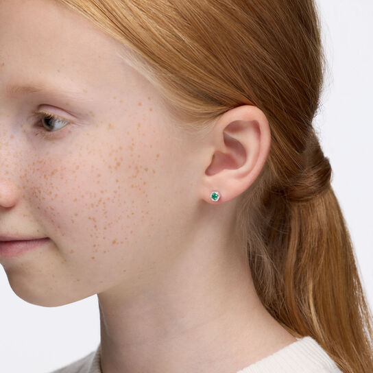 Birks Bee Chic Emerald and Silver Stud Earrings image number 1